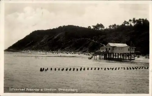 Ak Ostseebad Koserow auf Usedom, Ostseebad Koserow, Strandpromenade, Holzbau