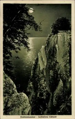 Ak Stubbenkammer Sassnitz auf Rügen, Nächtlicher Ausblick auf Wasser, Mondschein, Klippen, Schluc