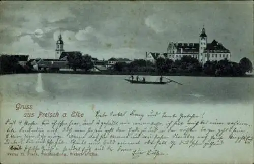 Mondschein Ak Pretzsch an der Elbe Bad Schmiedeberg, Teilansicht