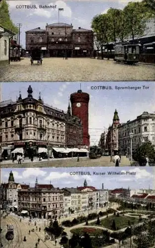 Ak Cottbus in der Niederlausitz, Bahnhof, Spremberger Tor, Kaiser Wilhelm-Platz,  Gebäude