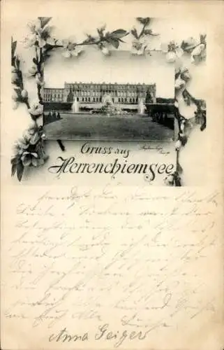 Ak Herrenchiemsee Herreninsel Chiemsee Oberbayern,  mit Foto von  Blumenschmuck, Text: Gruss aus 