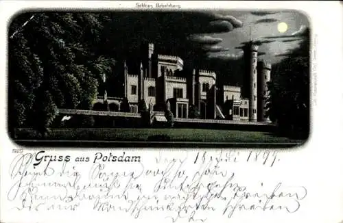 Ak Babelsberg Potsdam in Brandenburg, Schloss Babelsberg, Mondschein, Grüße aus Potsdam