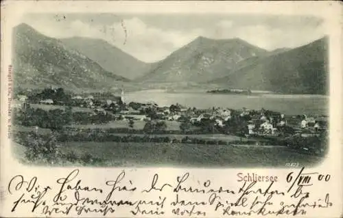 Ak Schliersee in Oberbayern, Berglandschaft, See, Ort am Wasser,  