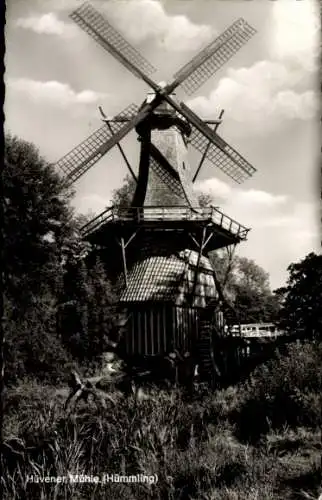 Ak Börgermoor Hümmling, Hüvener Mühle, Windmühle, Natur, Holzbauweise, Landschaft