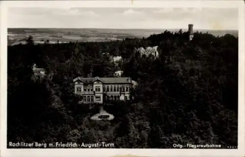 Ak Rochlitz an der Mulde Sachsen, Rochlitzer Berg, Friedrich-August-Turm, Fliegeraufnahme, Sachse