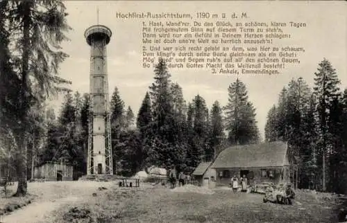 Ak Emmendingen im Breisgau Baden, Hochfirst-Aussichtsturm, 1190 m, Aussichtsturm, Gedicht