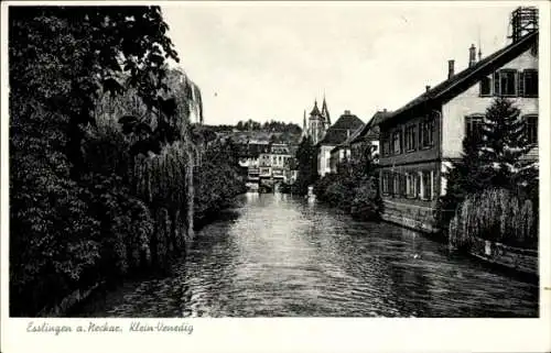 Ak Esslingen am Neckar, Schwarzwälder Architektur, Flusslandschaft, Türme, Brücken