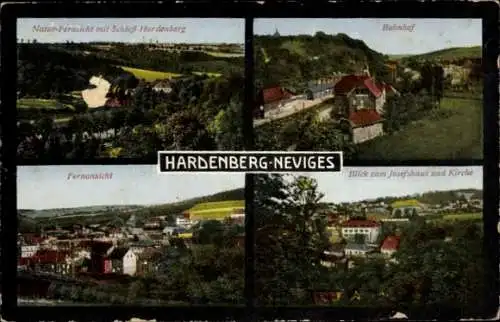 Ak Hardenberg Neviges Velbert Nordrhein Westfalen, Bahnhof, Fernansicht, Josefshaus, Kirche, Schloss