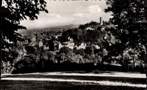 Ak Bielefeld in Nordrhein Westfalen, Blick auf  hügelige Landschaft, alte Gebäude, Türme, Bäume