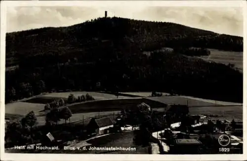 Ak Oybin in der Oberlausitz, Hain mit Hochwald, Blick vom Johannisstein, Jahr 1829