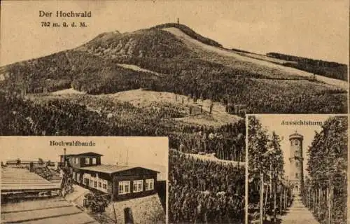 Ak Oybin in der Oberlausitz, Zittauer Gebirge, Hochwald, Hvozd, Hochwaldbaude, Aussichtsturm