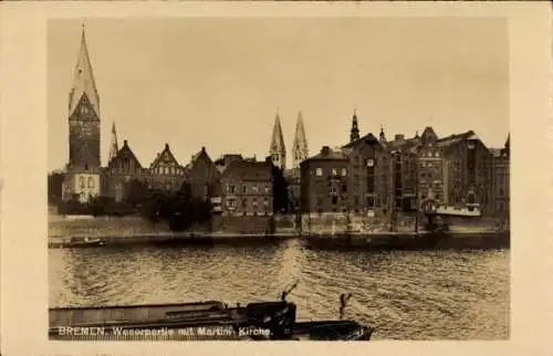 Ak Schnoor Bremen, Wasserpartie, Martini-Kirche,  Gebäude, Wasseransicht