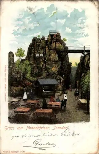 Ak Jonsdorf in der Oberlausitz Sachsen, Felsen, Aussichtsplattform, Restaurant, Wirtshaus, Besuch