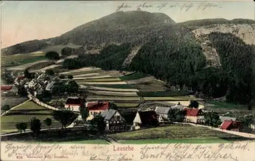 Ak Waltersdorf Großschönau Oberlausitz, Lausche, Landschaft mit Bergen, Feldern, und kleinen Häus