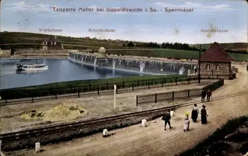 Ak Malter Dippoldiswalde, Talsperre Malter, Sperrmauer, Wärterhaus, Schieberhaus, See