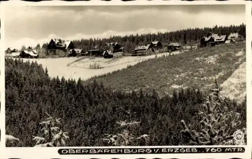 Ak Oberbärenburg Altenberg im Erzgebirge, Panoramablick auf  Häuser, Wälder, Schneelandschaft