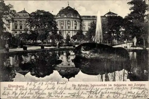 Ak Würzburg am Main Unterfranken, Floraler Hofgarten, Fontäne, Residenz