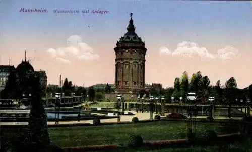 Ak Mannheim in Baden, Wasserturm, Anlagen, Stadtpark, s Gebäude