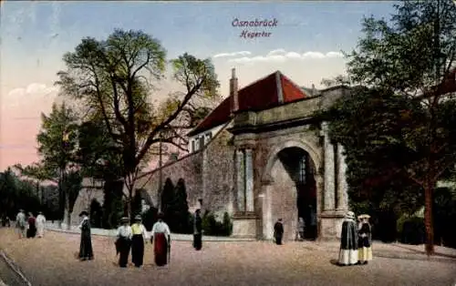 Ak Osnabrück in Niedersachsen, Kegerfor,  Architektur, Bäume, Spaziergänger