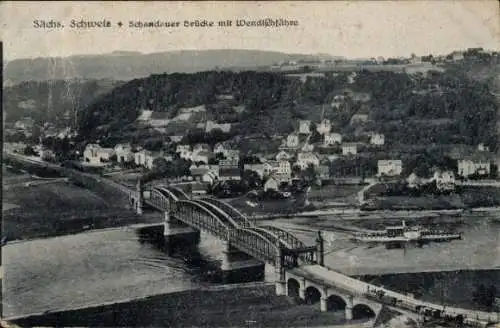 Ak Bad Schandau Sächsische Schweiz, Schandauer Brücke mit Wendischfähre