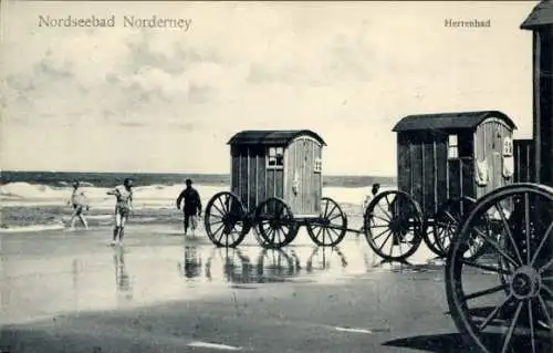 Ak Nordseebad Norderney Ostfriesland, Herrenbad, Umkleidewagen