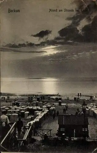 Ak Nordseebad Borkum in Ostfriesland, Abend am Strande bei Ebbe