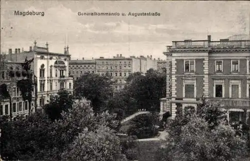 Ak Magdeburg an der Elbe,  Generalkommando, Augustastraße, Parkanlage