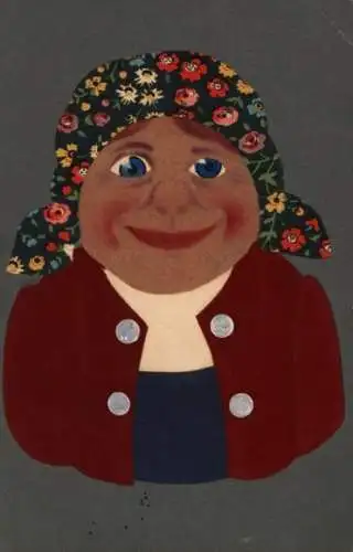 Stoff Ak Portrait einer Frau, geblümtes Kopftuch