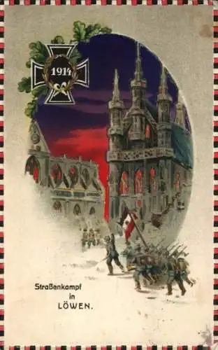 Halt gegen das Licht Ak Louvain Leuven Löwen Flandern Flämisch Brabant, Straßenkampf 1. WK