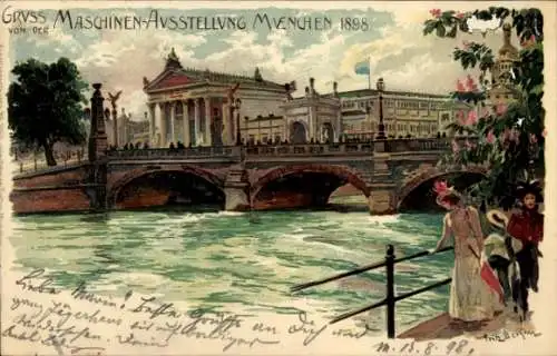 Künstler Ak Bergen, Fritz, München, Maschinen-Ausstellung 1898