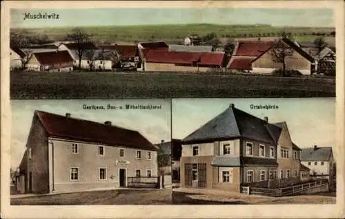 Ak Muschelwitz Göda in der Oberlausitz,  Gasthaus, Bau- und Möbeltischlerei, Ortsbehörde