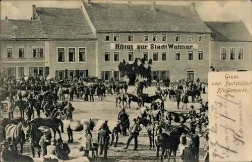 Ak Buttstädt in Thüringen, Pferdemarkt, Hotel zur Stadt Weimar