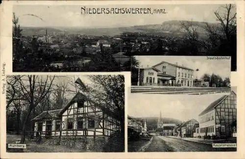 Ak Niedersachswerfen Harztor in Thüringen, Gesamtansicht, Staatsbahnhof, Mühlberg