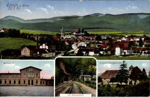 Ak Ellrich Harz Thüringen, Vorderansicht von  Bahnhof, Am Himmelreich, Frauenbergkirche