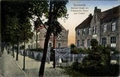 Ak Sömmerda in Thüringen, Bahnhofstraße, Präparanden-Schule, Postamt