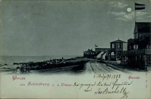 Mondschein Ak Ostseebad Schönberg in Holstein, Strand