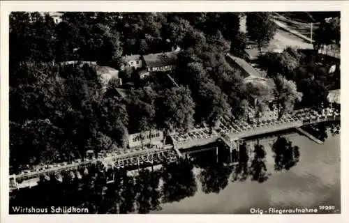 Ak Schildhorn Wilmersdorf Berlin, Fliegeraufnahme, Wirtshaus