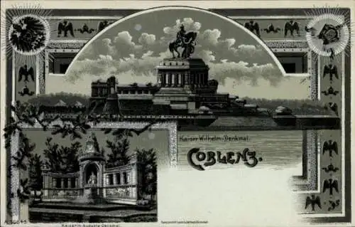 Mondschein Litho Koblenz am Rhein, Kaiserin-Auguste-Denkmal, Kaiser Wilhelm-Denkmal