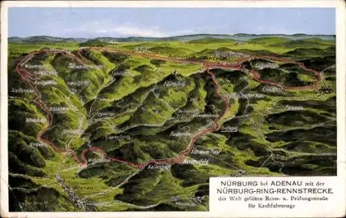 Landkarten Ak Nürburg in der Eifel, Nürburgring Rennstrecke