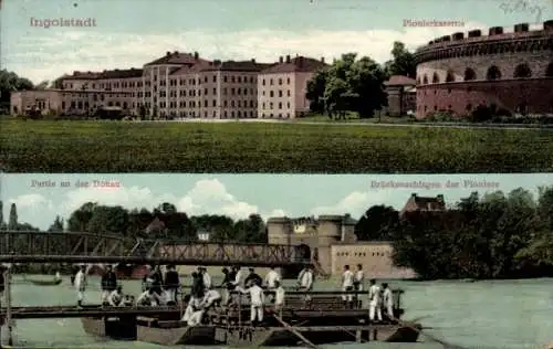 Ak Ingolstadt an der Donau Oberbayern, Pionierkaserne, Donaupartie, Brückenschlagen der Pioniere