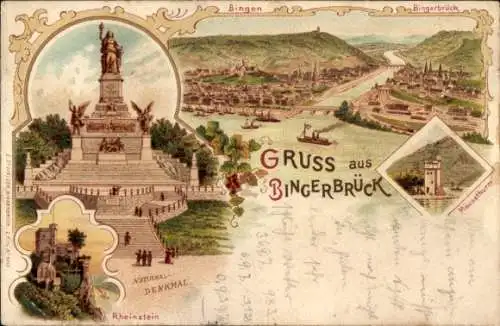 Litho Bingen am Rhein, Nationaldenkmal, Rheinstein, Mäuseturm