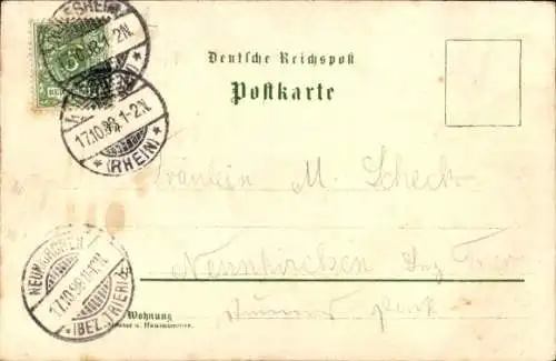 Litho Bingen am Rhein, Nationaldenkmal, Rheinstein, Mäuseturm