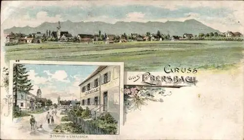 Litho Ebersbach an der Fils, Gesamtansicht, Straßenpartie, Schule