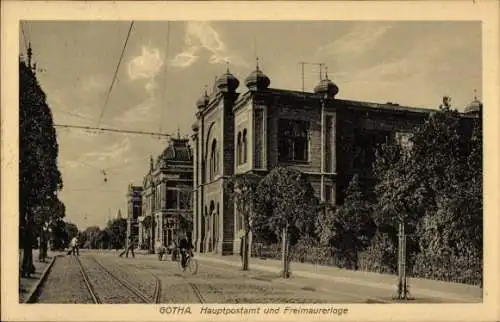 Ak Gotha in Thüringen,  Hauptpostamt, Freimaurerloge,  Architektur