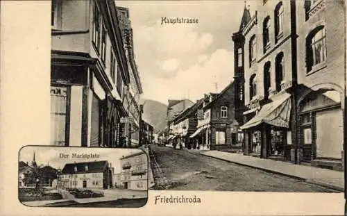 Ak Friedrichroda im Thüringer Wald, Hauptstraße, Marktplatz,  Gebäude, Geschäfte, schwarz-weiß
