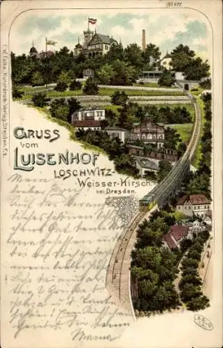 Litho Dresden Nordost Loschwitz, Luisenhof, Bergbahn, Standseilbahn, Panorama