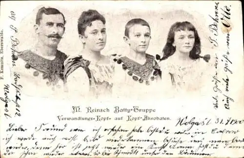 Ak M. Reinsch Batty-Truppe, Verwandlungs-Kopf und Kopf-Akrobaten