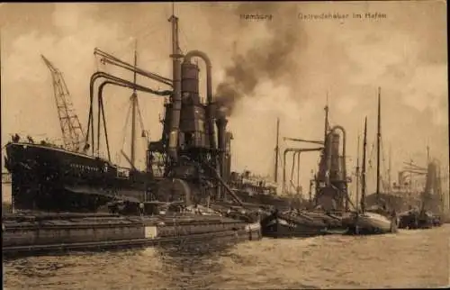 Ak Hamburg, Getreideheber im Hafen