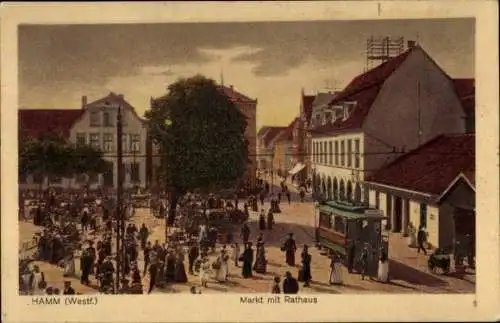 Ak Hamm in Westfalen, Markt mit Rathaus, Straßenbahn