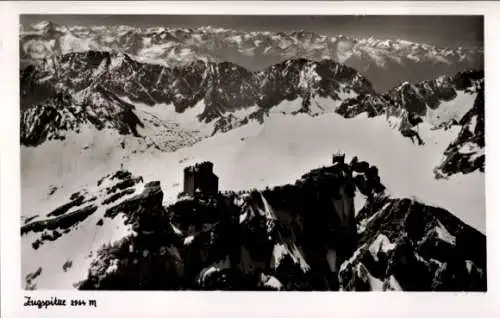 Ak Zugspitze, Zugspitze 2964 m, schneebedeckte Berge, Gipfelgebäude